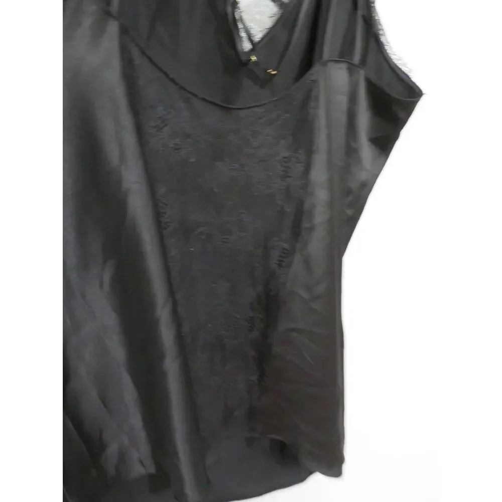 Victoria's Secret Women Sz XL Black Satin Slip Dress Lace Trim Silky Boudoir